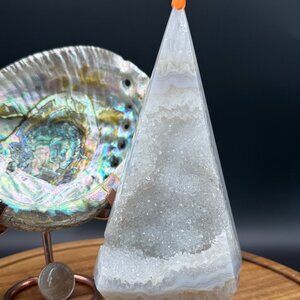 Blue Lace Agate Druzy Crystal Diamond Power Point Tower Natural Geode